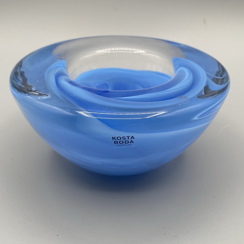 Kosta Boda Atoll Light‎ Blue Swirl Votive Tealight Candle Holder Anna Erhner
